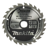 Makita Cirkelzaagblad voor Hout | Efficut | Ø 136mm Asgat 20mm 25T - E-12120 - 0088381585484 - E-12120 - Mastertools.nl