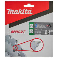 Makita Cirkelzaagblad voor Hout | Efficut | Ø 136mm Asgat 20mm 25T - E-12120 - 0088381585484 - E-12120 - Mastertools.nl