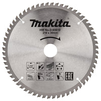 Makita Afkortzaagblad voor Multimaterial | Standaard | Ø 216mm Asgat 30mm 60T - D-65610 - 0088381524155 - D-65610 - Mastertools.nl