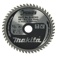 Makita Cirkelzaagblad voor Aluminium | Specialized | Ø 136mm Asgat 20mm 50T - B-40303 - 0088381437363 - B-40303 - Mastertools.nl