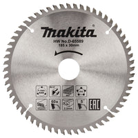 Makita Cirkelzaagblad voor Multimaterial | Standaard | Ø 185mm Asgat 30mm 60T - D-65589 - 0088381524124 - D-65589 - Mastertools.nl