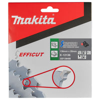 Makita Cirkelzaagblad voor Hout | Efficut | Ø 136mm Asgat 20mm 45T - E-12136 - 0088381585491 - E-12136 - Mastertools.nl