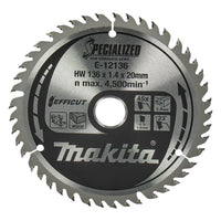 Makita Cirkelzaagblad voor Hout | Efficut | Ø 136mm Asgat 20mm 45T - E-12136 - 0088381585491 - E-12136 - Mastertools.nl