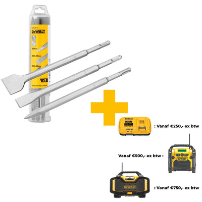 DT60330 3-Delige Beitelset SDS Plus 250mm Gepunt, Plat 20 & 40mm