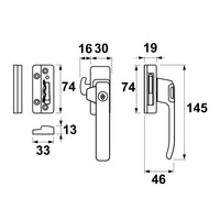 AXA 3329 Veiligheids raamsluiting F8 met cilindersluiting, nok en haakschoot opbouw rechtsdraaiend - 3329-51-38/GE - 8713249261492 - 3329-51-38/GE - Mastertools.nl