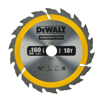 DeWALT Cirkelzaagblad voor Hout | Construction | Ø 160mm Asgat 20mm 18T - DT1931-QZ - 5035048095485 - DT1931-QZ - Mastertools.nl