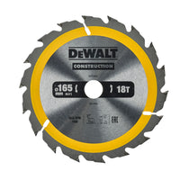 DeWALT Cirkelzaagblad voor Hout | Construction | Ø 165mm Asgat 20mm 18T - DT1933-QZ - 5035048095508 - DT1933-QZ - Mastertools.nl