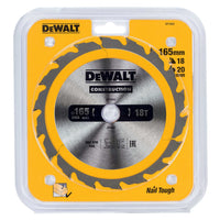 DeWALT Cirkelzaagblad voor Hout | Construction | Ø 165mm Asgat 20mm 18T - DT1933-QZ - 5035048095508 - DT1933-QZ - Mastertools.nl