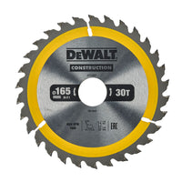 DeWALT Cirkelzaagblad voor Hout | Construction | Ø 165mm Asgat 30mm 30T - DT1937-QZ - 5035048095546 - DT1937-QZ - Mastertools.nl