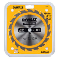 DeWALT Cirkelzaagblad voor Hout | Construction | Ø 184mm Asgat 16mm 18T - DT1938-QZ - 5035048095553 - DT1938-QZ - Mastertools.nl