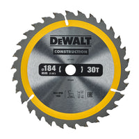 DeWALT Cirkelzaagblad voor Hout | Construction | Ø 184mm Asgat 16mm 30T - DT1940-QZ - 5035048095577 - DT1940-QZ - Mastertools.nl