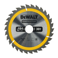 DeWALT Cirkelzaagblad voor Hout | Construction | Ø 184mm Asgat 30mm 30T - DT1942-QZ - 5035048095591 - DT1942-QZ - Mastertools.nl