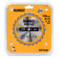 DeWALT Cirkelzaagblad voor Hout | Construction | Ø 136mm Asgat 10mm 24T - DT1947-QZ - 5035048095645 - DT1947-QZ - Mastertools.nl