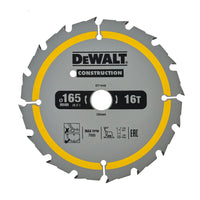 DeWALT Cirkelzaagblad voor Hout | Construction | Ø 165mm Asgat 20mm 16T - DT1948-QZ - 5035048095652 - DT1948-QZ - Mastertools.nl