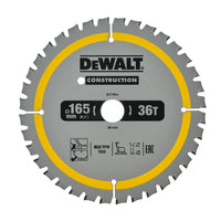 DeWALT Cirkelzaagblad voor Hout | Construction | Ø 165mm Asgat 20mm 36T - DT1950-QZ - 5035048095676 - DT1950-QZ - Mastertools.nl