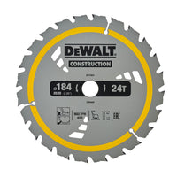 DeWALT Cirkelzaagblad voor Hout | Construction | Ø 184mm Asgat 20mm 24T - DT1951-QZ - 5035048095683 - DT1951-QZ - Mastertools.nl