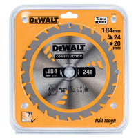 DeWALT Cirkelzaagblad voor Hout | Construction | Ø 184mm Asgat 20mm 24T - DT1951-QZ - 5035048095683 - DT1951-QZ - Mastertools.nl