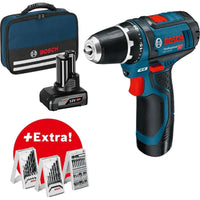 Bosch Professional GSR 12V-15 Accu Schroefboormachine 12V 2.0/4.0Ah + 39-delige accessoireset in Tas - 0615990G6L - - - Mastertools.nl