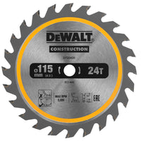 DeWALT Cirkelzaagblad voor Hout | Construction | Ø 115mm Asgat 9,5mm 24T - DT20420-QZ - 5054905255992 - DT20420-QZ - Mastertools.nl