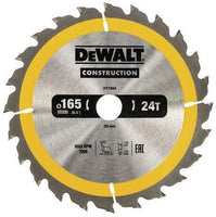 DeWALT Cirkelzaagblad voor Hout | Construction | Ø 165mm Asgat 20mm 24T - DT1934-QZ - 5035048095515 - DT1934-QZ - Mastertools.nl