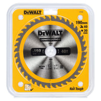 DeWALT Cirkelzaagblad voor Hout | Construction | Ø 190mm Asgat 30mm 40T - DT1945-QZ - 5035048095621 - DT1945-QZ - Mastertools.nl