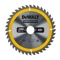 DeWALT Cirkelzaagblad voor Hout | Construction | Ø 190mm Asgat 30mm 40T - DT1945-QZ - 5035048095621 - DT1945-QZ - Mastertools.nl