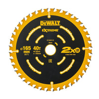 DeWALT Cirkelzaagblad voor Hout | Extreme | Ø 165mm Asgat 20mm 40T - DT10640-QZ - 5035048085837 - DT10640-QZ - Mastertools.nl