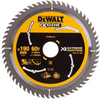 DeWALT Cirkelzaagblad voor Hout | Extreme Runtime | Ø 190mm Asgat 30mm 60T - DT99564-QZ - 5035048542231 - DT99564-QZ - Mastertools.nl