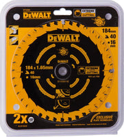 DeWALT Cirkelzaagblad voor Multimaterial | Extreme | Ø 184mm Asgat 16mm 40T - DT10303-QZ - 5035048085875 - DT10303-QZ - Mastertools.nl