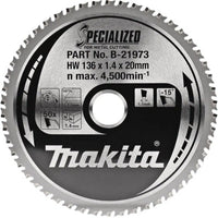 Makita Cirkelzaagblad voor Dun plaatstaal | Specialized | Ø 136mm Asgat 20mm 50T - B-21973 - 0088381401715 - B-21973 - Mastertools.nl