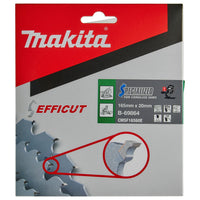 Makita Cirkelzaagblad voor Hout | Efficut | Ø 165mm Asgat 20mm 60T - B-69864 - 0088381549462 - B-69864 - Mastertools.nl