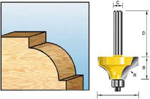 Makita D-09547 Freesbit Kwartrondfrees + lager S 6mm 28,58x12,7mm R7,94 - 0088381182300 - D-09547 - Mastertools.nl