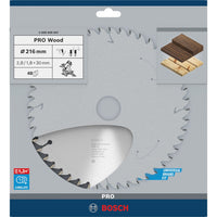 Bosch Professional Cirkelzaagblad voor Hout | PRO Wood | Ø 216mm Asgat 30mm 48T - 2608640641 - 3165140194327 - 2608640641 - Mastertools.nl