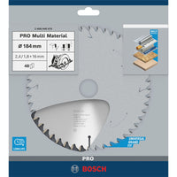 Bosch Professional Cirkelzaagblad voor Multimaterial | PRO Multi Material | Ø 184mm Asgat 16mm 48T - 2608640815 - 3165140263405 - 2608640815 - Mastertools.nl