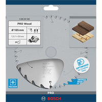 Bosch Professional Cirkelzaagblad voor Hout | PRO Wood cordless | Ø 165mm Asgat 20mm 24T - 2608837685 - 3165140958325 - 2608837685 - Mastertools.nl