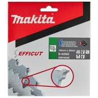 Makita Cirkelzaagblad voor Hout | Efficut | Ø 165mm Asgat 20mm 25T - B-62985 - 0088381531474 - B-62985 - Mastertools.nl