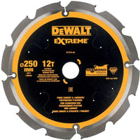 DeWALT Cirkelzaagblad voor Cementplaten | Extreme | Ø 250mm Asgat 30mm 12T - DT1474-QZ - 5035048540954 - DT1474-QZ - Mastertools.nl