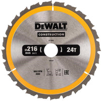 DeWALT Cirkelzaagblad voor Hout | Construction | Ø 216mm Asgat 30mm 24T - DT1952-QZ - 5035048095690 - DT1952-QZ - Mastertools.nl