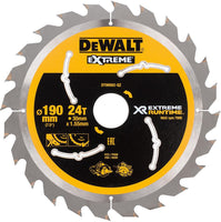 DeWALT Cirkelzaagblad voor Hout | Extreme Runtime | Ø 190mm Asgat 30mm 24T - DT99562-QZ - 5035048542194 - DT99562-QZ - Mastertools.nl