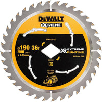 DeWALT Cirkelzaagblad voor Hout | Extreme Runtime | Ø 190mm Asgat Ruit 36T - DT40271-QZ - 5035048504253 - DT40271-QZ - Mastertools.nl