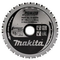 Makita Cirkelzaagblad voor Staal | Efficut | Ø 136mm Asgat 20mm 30T - B-69266 - 0088381548168 - B-69266 - Mastertools.nl