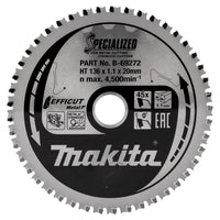 Makita Cirkelzaagblad voor RVS/Staal | Efficut | Ø 136mm Asgat 20mm 45T - B-69272 - 0088381548175 - B-69272 - Mastertools.nl