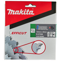 Makita Cirkelzaagblad voor Hout | Efficut | Ø 165mm Asgat 20mm 56T - B-57336 - 0088381518420 - B-57336 - Mastertools.nl