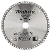 Makita Cirkelzaagblad Universeel | Ø 235mm Asgat 30mm 60T - D-65632 - 0088381522724 - D-65632 - Mastertools.nl