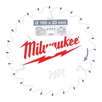 Milwaukee Cirkelzaagblad voor Hout | Ø 165mm Asgat 20mm 24T - 4932471294 - 4058546289225 - 4932471294 - Mastertools.nl