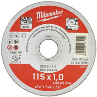 Milwaukee Dunne metaal snijschijf, contractor series SCS 41/115 x 1 x 22 mm opdrachtnemer series - 4932451474 - 4002395163250 - 4932451474 - Mastertools.nl