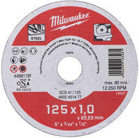 Milwaukee Dunne metaal snijschijf, contractor series SCS 41/125 x 1 x 22 mm opdrachtnemer series - 4932451477 - 4002395163281 - 4932451477 - Mastertools.nl