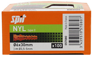 Spit Nylon Plug d.6x30 met kraag - 057080 - 3439510570807 - 057080 - Mastertools.nl