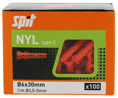 Spit Nylon Plug d.6x30 met kraag - 057080 - 3439510570807 - 057080 - Mastertools.nl