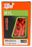 Spit Nylon Plug d.8x40 zonder kraag - 057020 - 3439510570203 - 057020 - Mastertools.nl